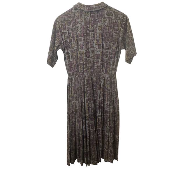 Vintage Muriel Ryan Division of Serbin Tiki Print Button Up Shirt Dress Pockets - Picture 5 of 7